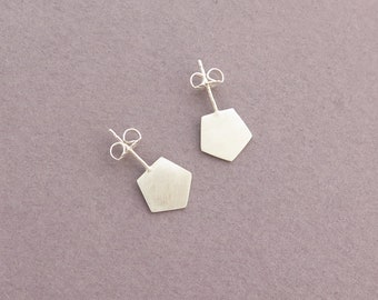 Geometric Earrings, Silver Stud Earrings, Pentagon Earrings, Unique Earrings, Spike Earrings, Minimalist Earrings, Unique Studs, Polygon