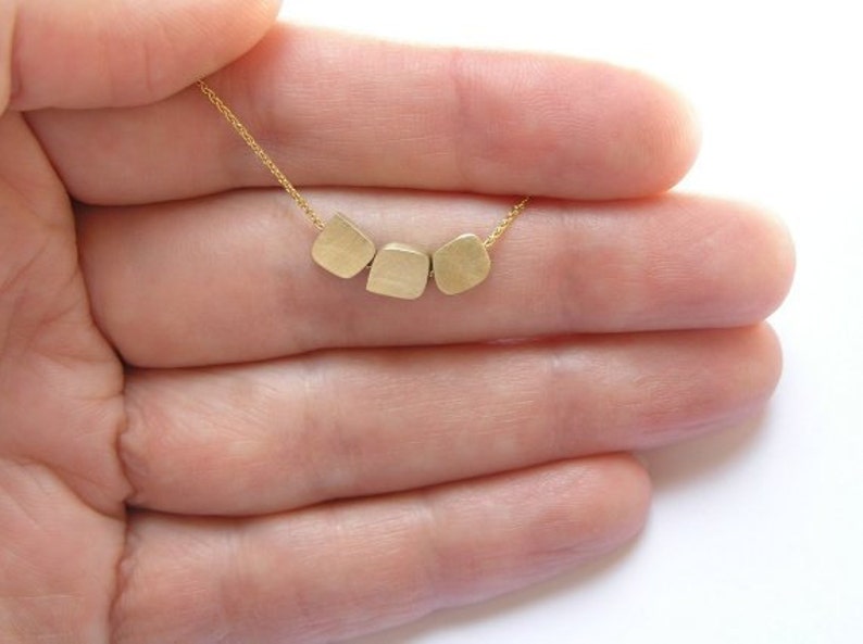 14k Gold Necklace Cubes Necklace Dainty Gold Pendant Necklace image 2