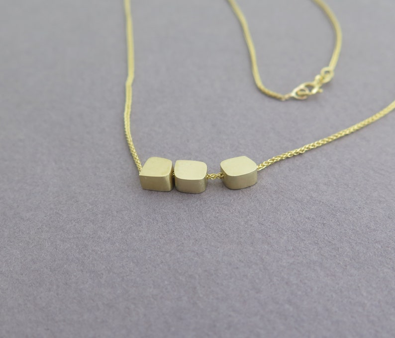 14k Gold Necklace Cubes Necklace Dainty Gold Pendant Necklace image 7