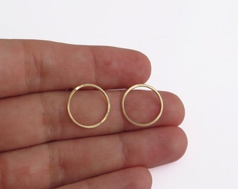 14k Gold Circle Earrings - Small Gold Hoops - 14k Gold Studs - 14k Gold Circle Studs - Dainty Gold Studs - Minimalist Earrings - Gold Post