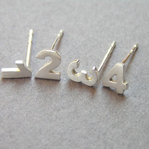 Numbers Stud Earrings Sterling Silver Personalized Jewelry Custom Numbers Hand Cut image 1