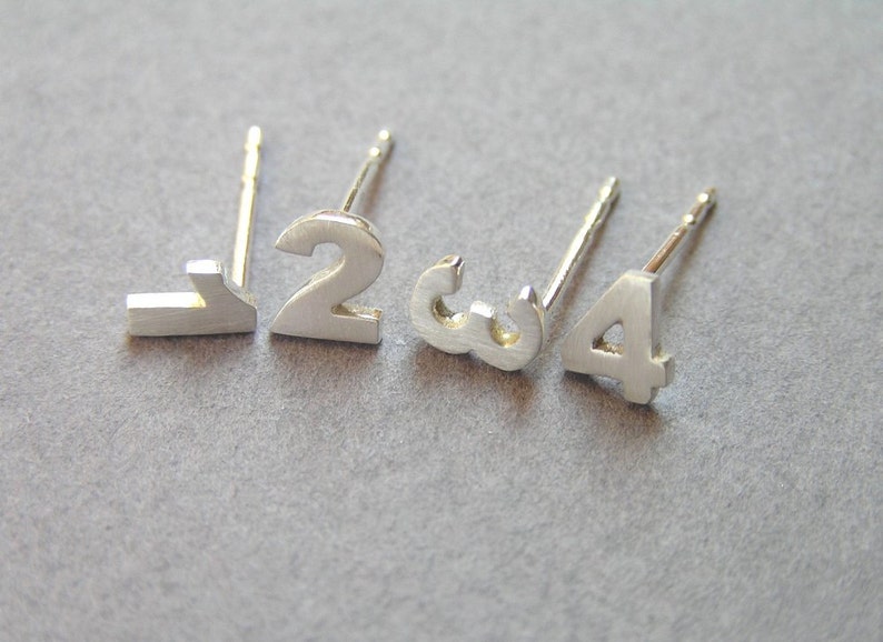 Numbers Stud Earrings Sterling Silver Personalized Jewelry Custom Numbers Hand Cut image 1