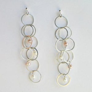 Dangle Silver Earrings with Pearls Bubbles Earrings image 5