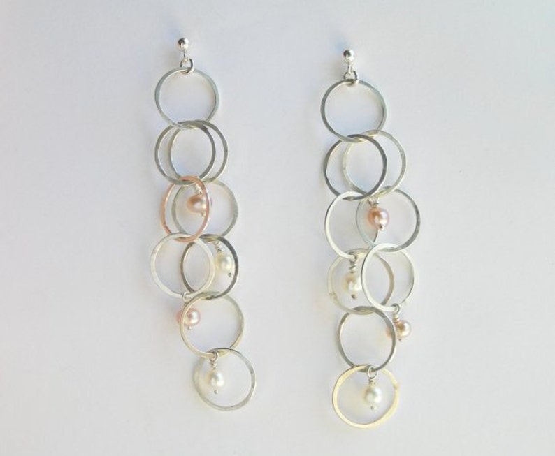 Dangle Silver Earrings with Pearls Bubbles Earrings image 5