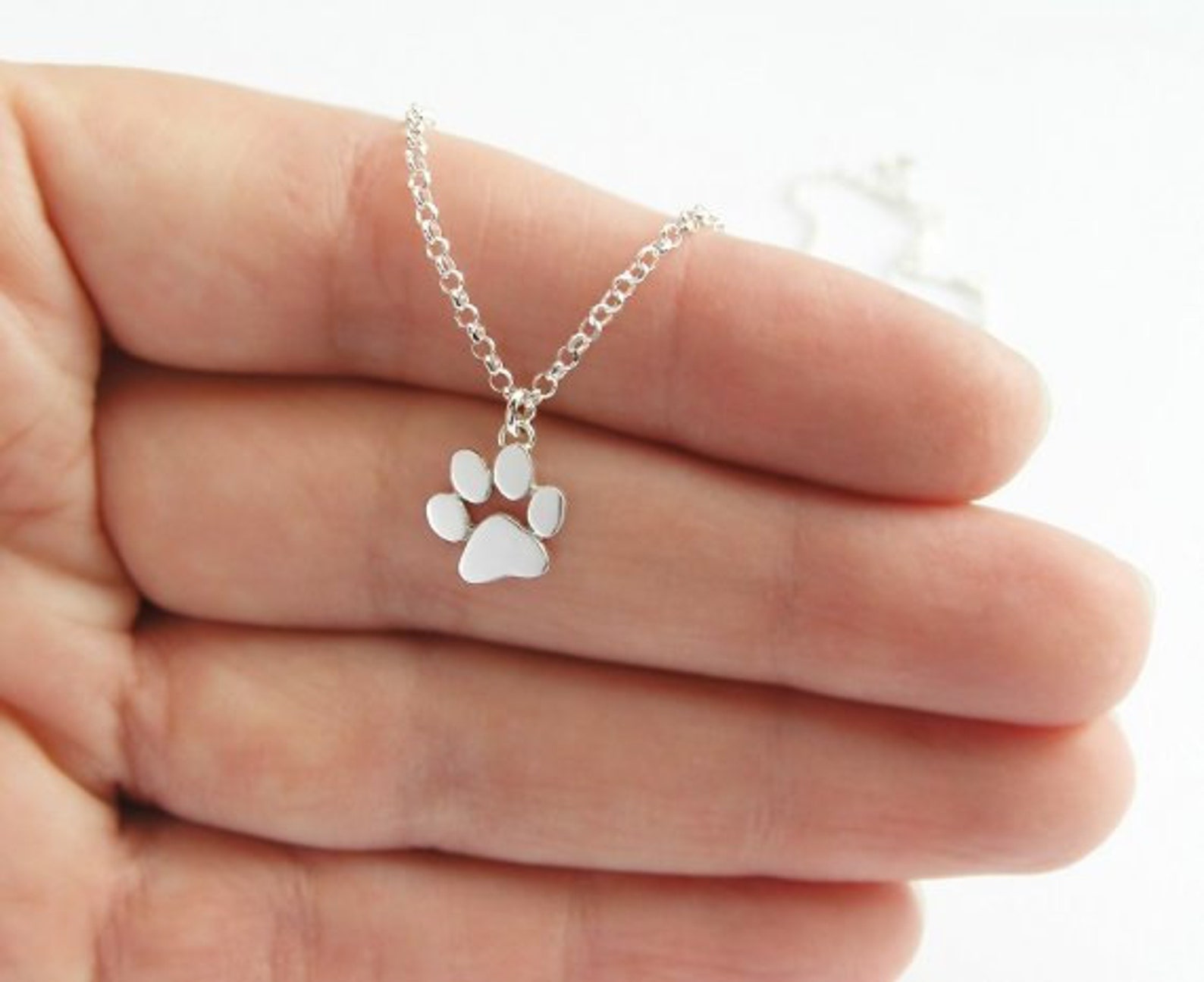 Paw Print Necklace Pendant Sterling Silver Cats and Dogs Etsy