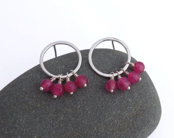 Cerchi in argento sterling - Orecchini pendenti in agata rosa - Orecchini Circle Post Gemstone