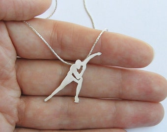 Speed Skating Necklace Pendant - Ice Skater Silhouette Pendant -  Ice Skate Jewelry - Sterling Silver - Hand Cut