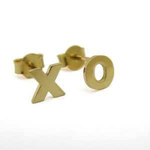 14k Gold Earrings - 14k Gold XO Earrings - 14k Gold Studs - Letters