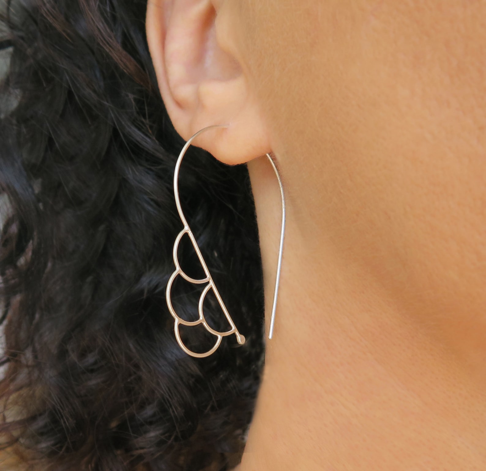 Threader Hoop Earrings Silver Hoop Earrings Teardrop Hoops Etsy