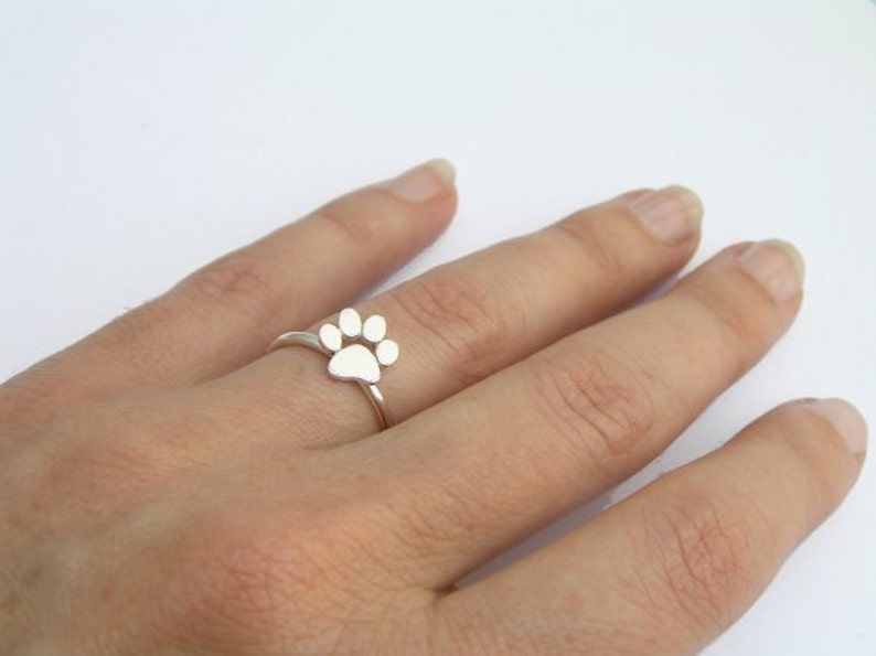 Sterling Silver Puppy Paw Print Ring With Angel Wings - Pet Memorial Or Dog Lover Jewelry
