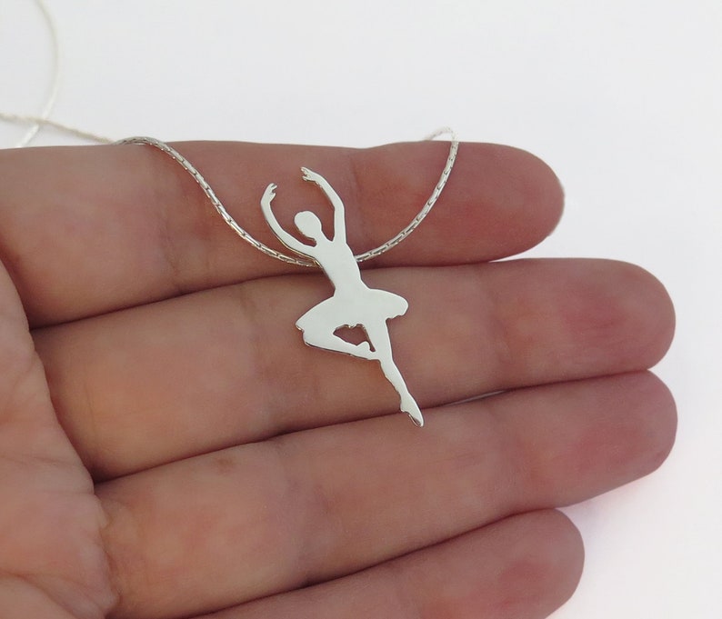 Silver Ballerina Necklace Pendant Ballet Dancer Ballerina Silhouette Hand Cut Sterling Silver image 6