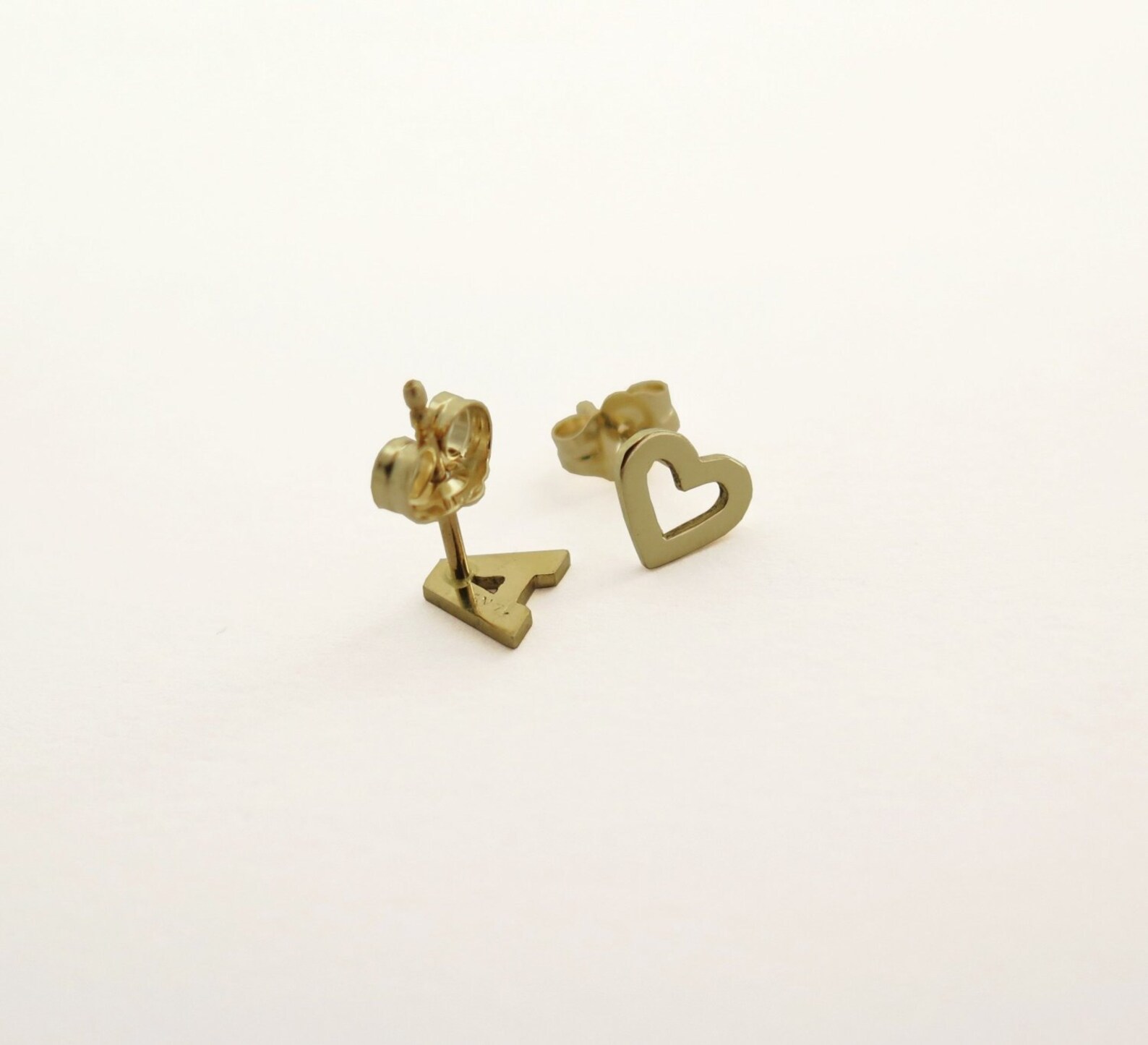 14k Gold Heart & Letter Earrings 14k Gold Earrings Solid Etsy