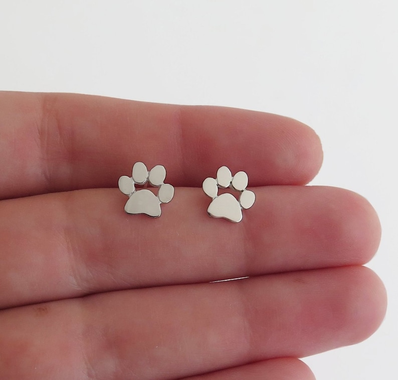 Paw Print Earrings Silver Stud Earrings Cats and Dogs Paws - Etsy