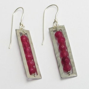 Ohrringe - Rechteckige Rosa Ohrringe - Sterling Silber und farbiger Achat - Geometrische Ohrringe