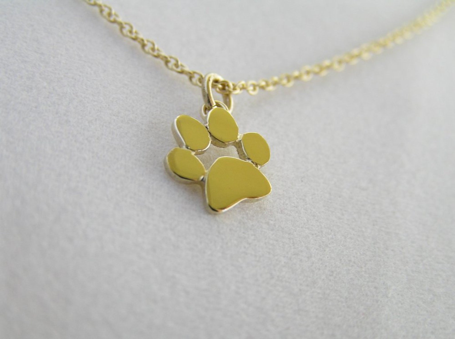 Paw Print Necklace Pendant 14k Gold Necklace Solid Gold Etsy