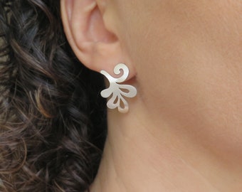 Leaf Earrings, Sterling Silver Stud Earrings, Unique Earrings for Women, Silver Leaf Earrings, Branch Earrings, Nature Inspired Jewelry
