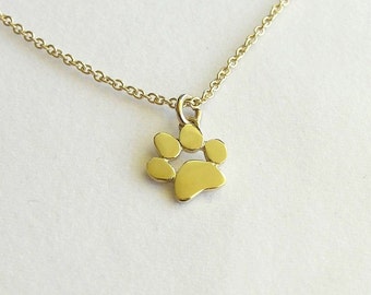 Paw Print Necklace Pendant - 14k Gold Necklace - Solid Gold Necklace - Animal Jewelry - Cat and dog Lover Gift