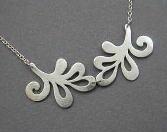 Sterling Silver Leaves Necklace -  Branch Pendant