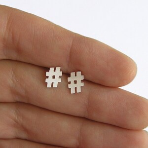 Silver Hashtag Stud Earrings Twitter Earrings Hash Symbol Studs Sterling Silver image 1