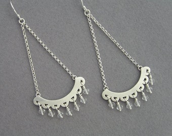 Long Dangle Silver Earrings, Long Dangle Earrings, Sterling Silver Dangle Earrings,  Long Drop Earrings, Bridal Earrings Silver