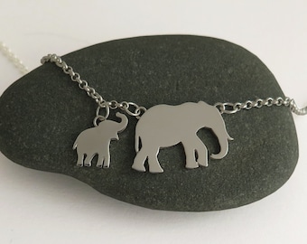 Elephants Necklace - Sterling Silver Elephant Pendant - Elephant Jewelry - Mother & Baby Pendants - Gift For Mom - Animal Lover Gift