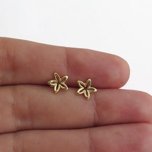 14k Gold Flower Studs 14k Gold Flower Earrings Small Flower Studs Solid Gold Earrings Dainty Earrings 14k Gold Minimalist Earrings image 1