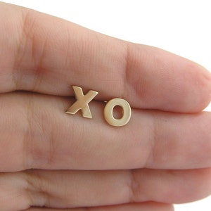 14k Gold Earrings - 14k Gold XO Earrings - 14k Gold Studs - Letters