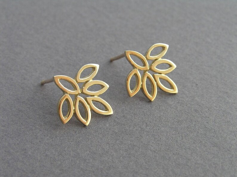 14k Gold Earrings 14k Gold Studs Gold Leaf Earrings Solid Etsy