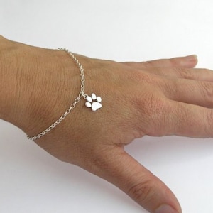Paw Print Bracelet - Sterling Silver Paw Charm - Cat and Dog Paw - Animal Lover Gift