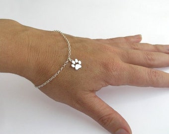 Paw Print Bracelet Sterling Silver Paw Charm Cat and Dog Paw Animal  Lover Gift - Main Image