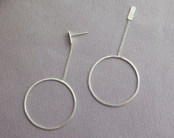 Hoop Earrings, Silver Hoop Earrings, Long Circle Earrings, Silver Dangle Earrings, Unique Hoop Earrings, Light Hoop Earrings, Dainty Earring