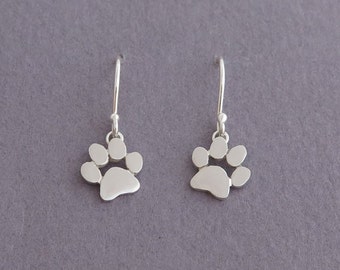 Dangle Paw Print Earrings - Sterling Silver Cats and Dogs Paws - Pet Jewelry - Animal Lover Gift