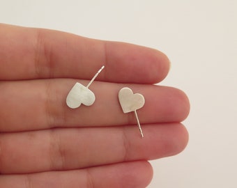 Silver Stud Earrings, Heart Earrings, Unique Earrings, Heart Studs, Minimalist Earrings, Silver Heart Earrings, Unique Heart Earrings
