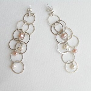 Dangle Silver Earrings with Pearls Bubbles Earrings image 2