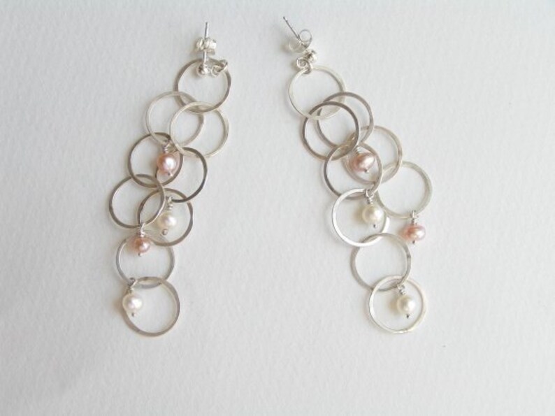 Dangle Silver Earrings with Pearls Bubbles Earrings image 2