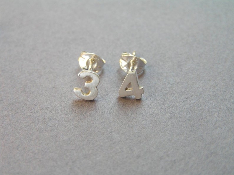 Numbers Stud Earrings Sterling Silver Personalized Jewelry Custom Numbers Hand Cut image 4