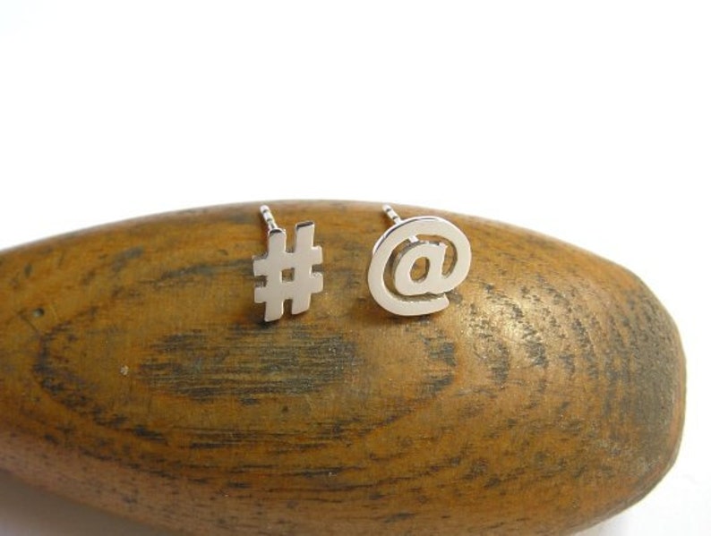 Silver Hashtag Stud Earrings Twitter Earrings Hash Symbol Studs Sterling Silver image 4