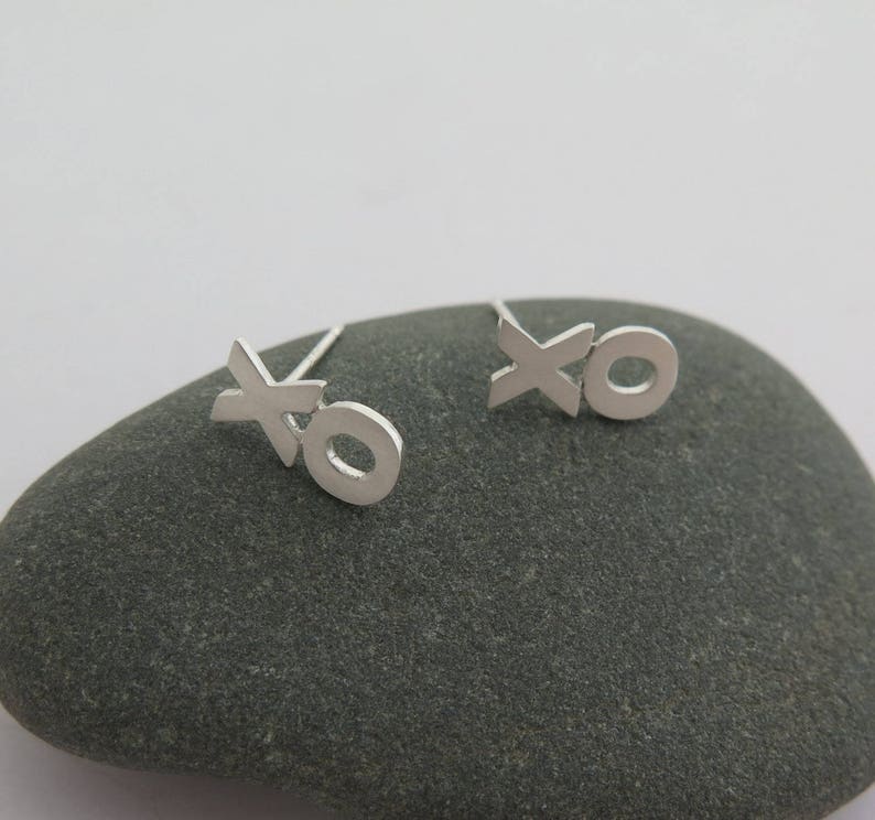 Silver Earrings XOXO Studs Hugs and Kisses Hand Cut Etsy