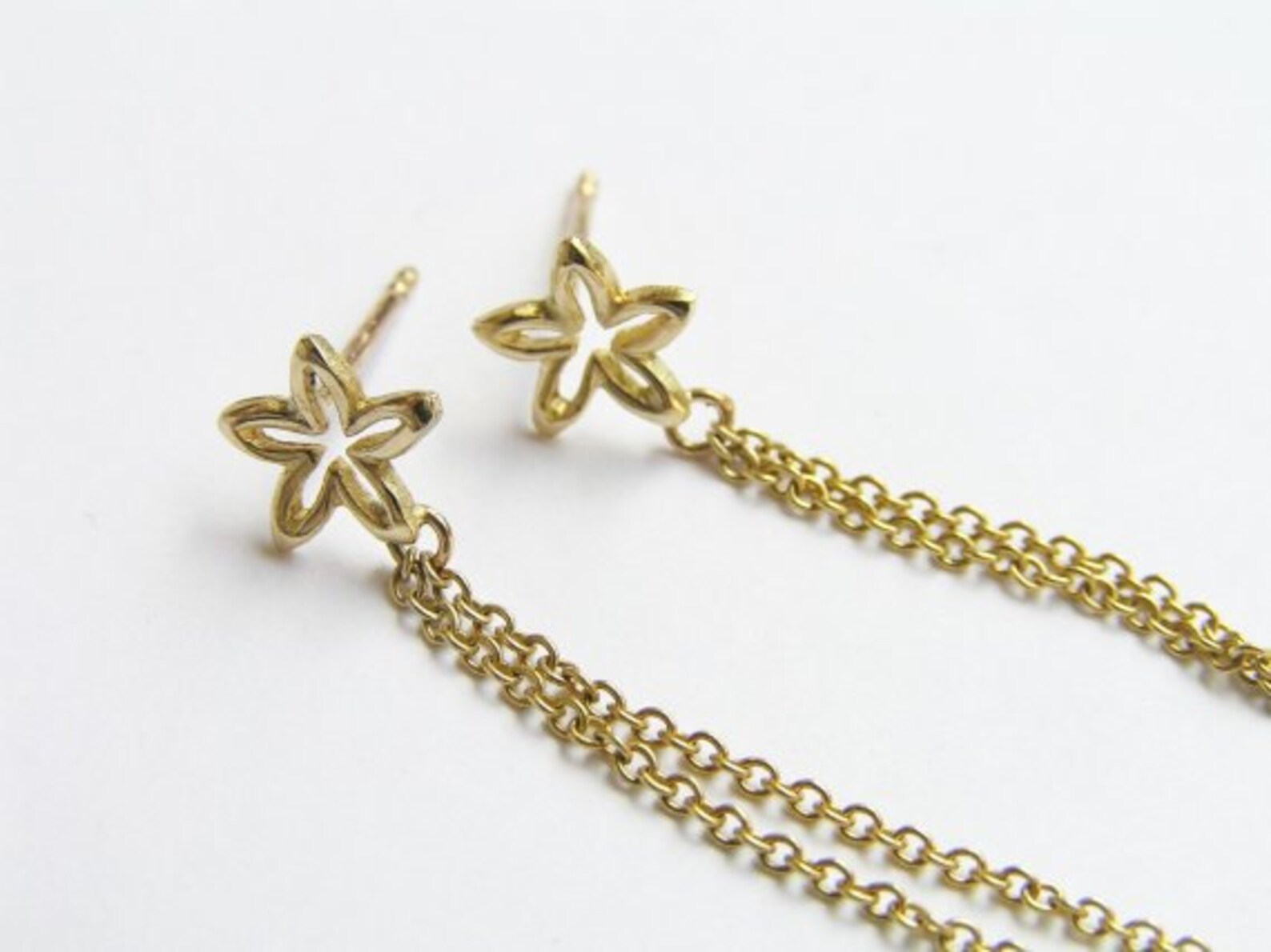 14k Gold Chain Earrings 14k Gold Dangle Earrings 14k Gold Flower — free download
