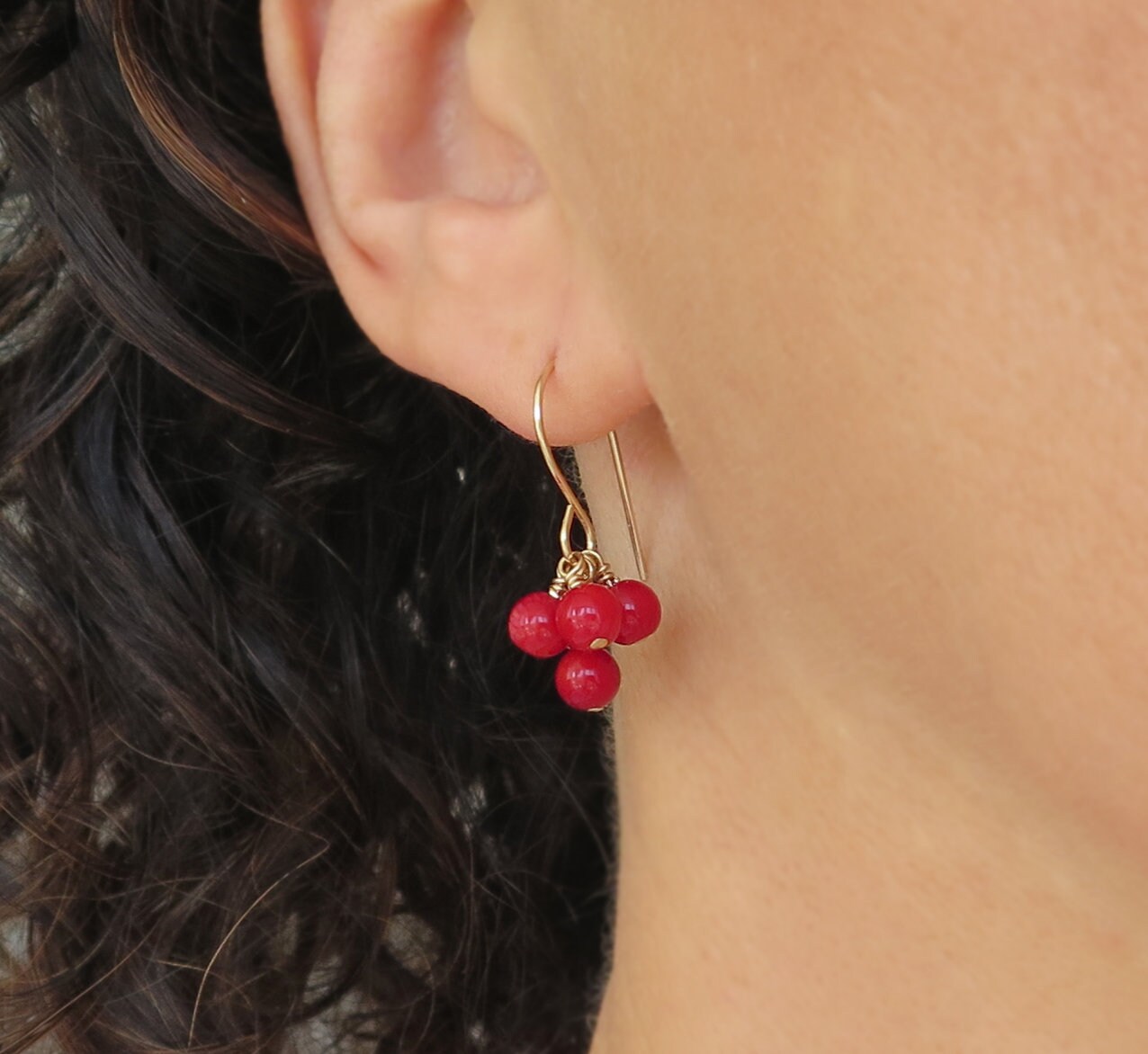 Red stone dangle sale earrings
