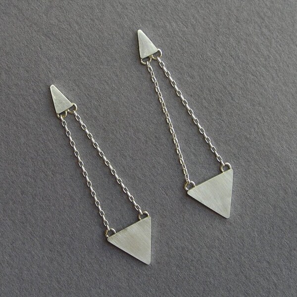 Dangle Triangle Earrings - Geometric - Sterling Silver Post Earrings