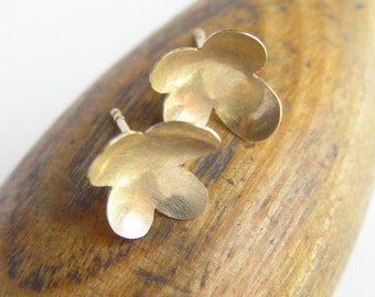 14k Gold Flower Earrings - Solid Gold Jewelry - Flower Petals - Concave Flower Studs