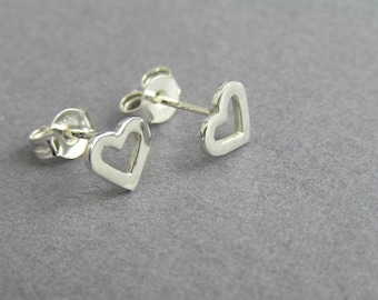 Silver Heart Earrings - Heart Studs - Sterling Silver Post Earrings