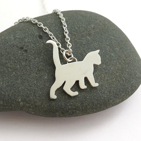 Collier chat - Collier pendentif chat - Collier chat argenté - Collier chaton - Cadeau amoureux des chats - Bijoux chat - Cadeau amoureux des animaux