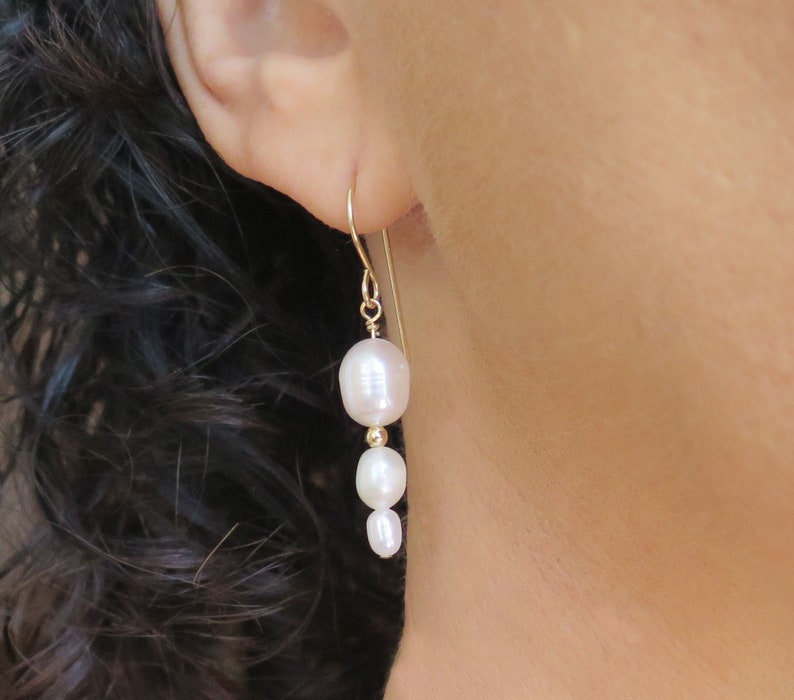 Pearl Earrings, Dangle Gold Filled Earrings image 2