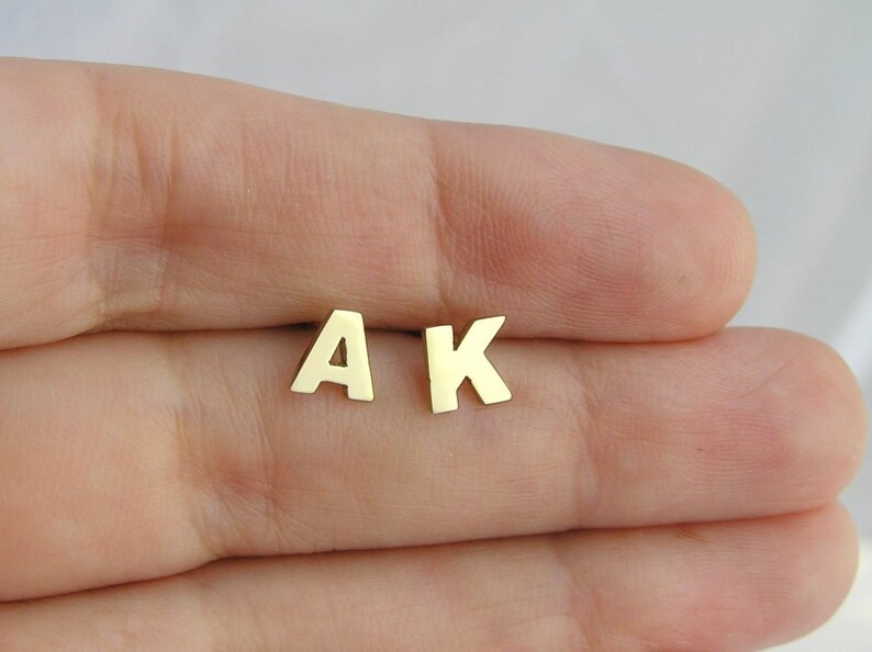 Initial Earrings 14k Gold Letters Earrings 14k Gold Studs Etsy
