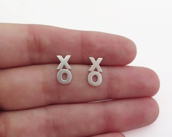 Silver Earrings - XOXO Studs - Hugs and Kisses - Hand Cut - Valentine