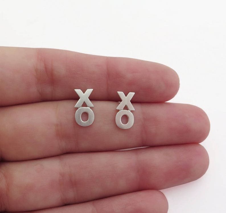 Silver Earrings XOXO Studs Hugs and Kisses Hand Cut Etsy