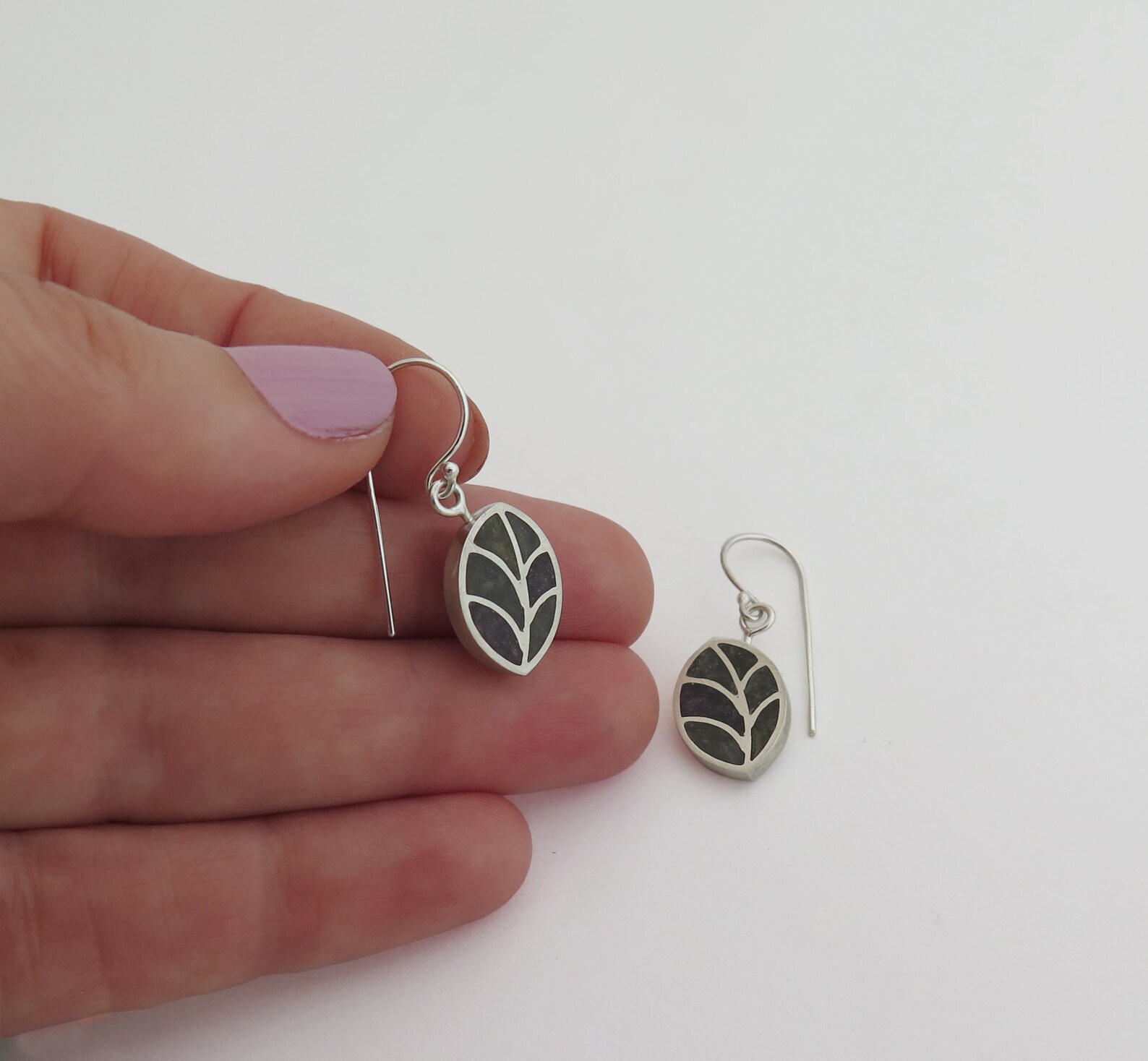 Leaf Earrings Sterling Silver Dangle Earrings Green Leaf Etsy