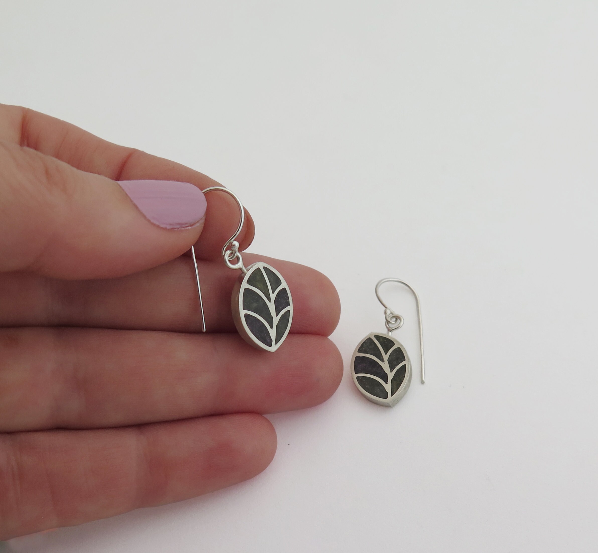 Leaf Earrings Sterling Silver Dangle Earrings Green Leaf Etsy